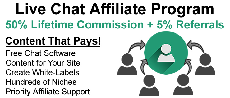 Live chat affiliate program at ChatChecks.com pays 50% plus 5% for 2-tier webmaster referral